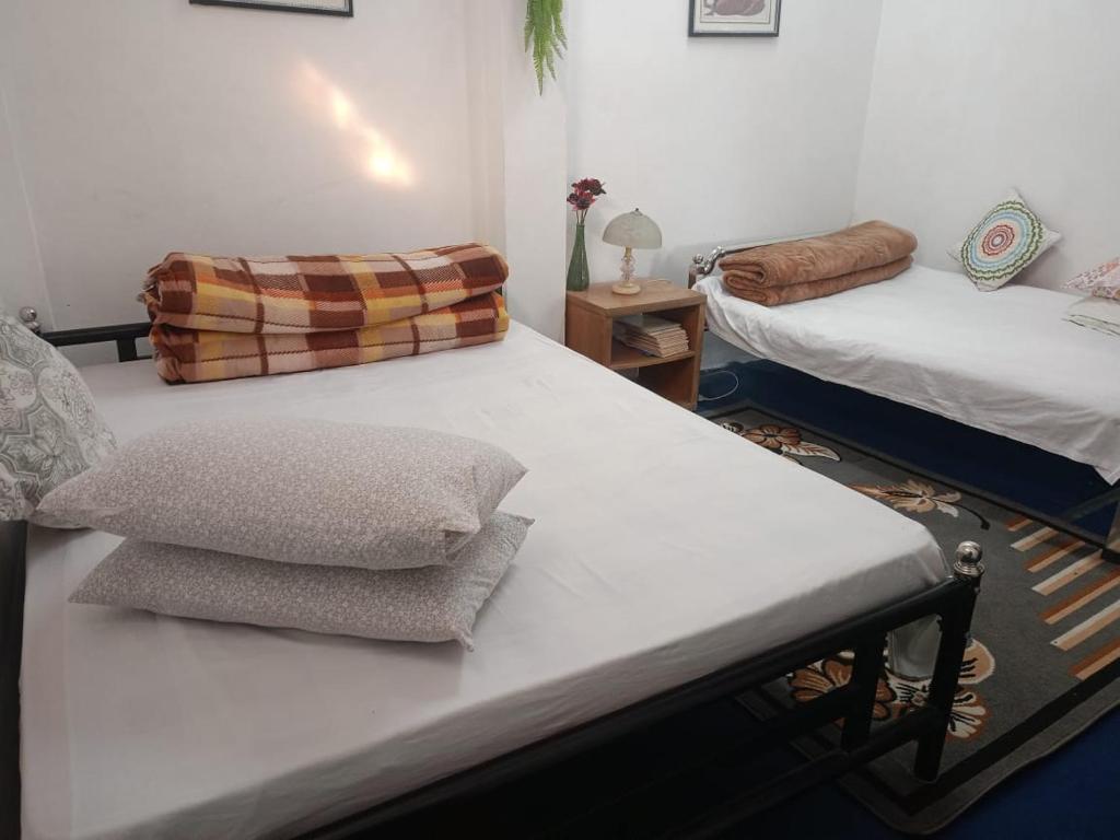a bedroom with two beds with pillows on them at Bini's Homestay in Mirik