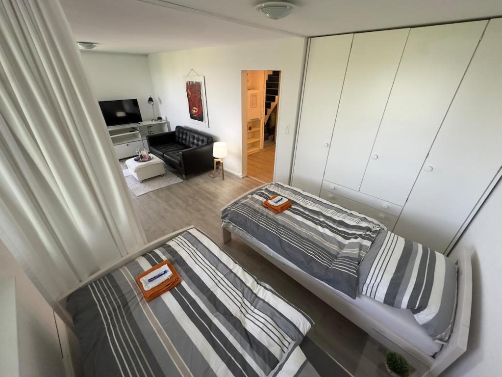 Postel nebo postele na pokoji v ubytování Seeblick-Urlaub am Bodensee