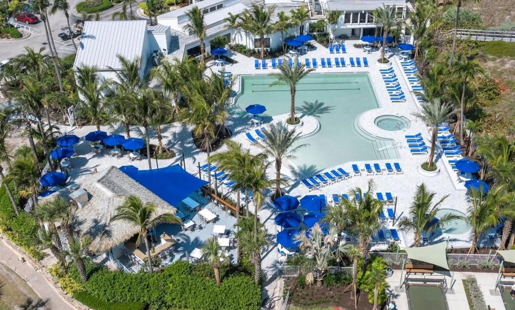 an overhead view of the pool at the resort at Hutchinson Island Resort-style Beachside Condo in Fort Pierce
