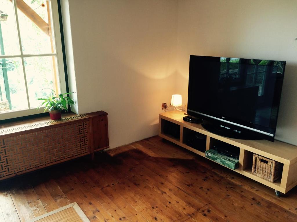 Televízia a/alebo spoločenská miestnosť v ubytovaní Winzerhaus mit Fernblick