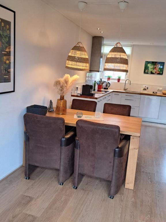Kuchyň nebo kuchyňský kout v ubytování Fries Vakantiehuis, grote tuin, nabij het Pikmeer