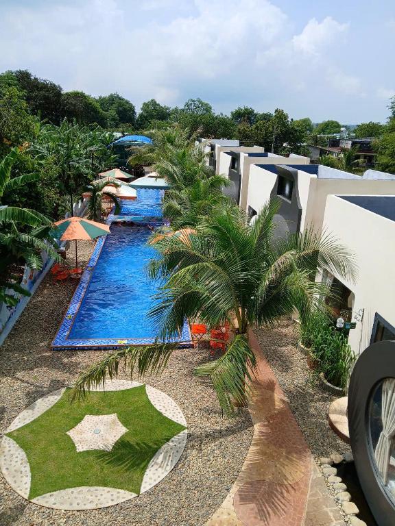 an aerial view of a resort with a swimming pool at paparazzi homestay in Xuyên Mộc