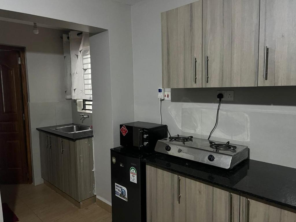 a kitchen with a stove and a sink at Qwetu in Thika
