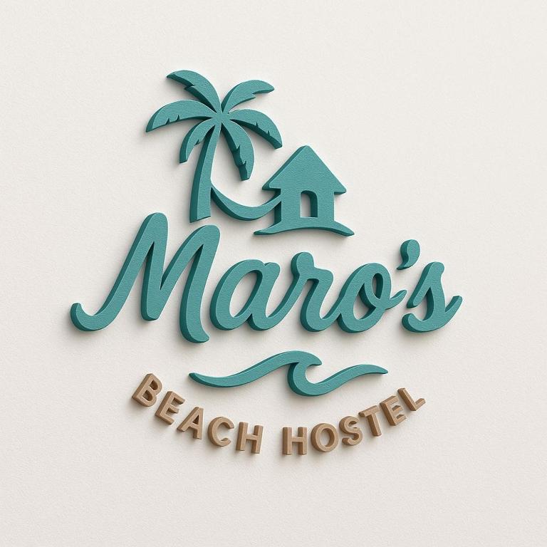 a sign with a palm tree and a beach house at Hostal Casa Maros in Tamanique