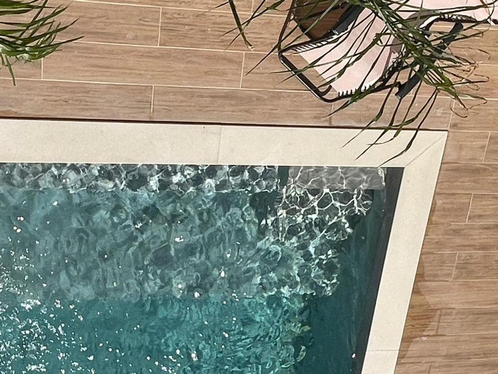 an overhead view of a pool of water with plants at Secret Villa in Vlorë