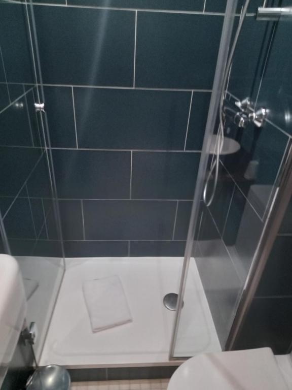 a bathroom with a shower with a sink and a toilet at Hotel Modern Est in Paris