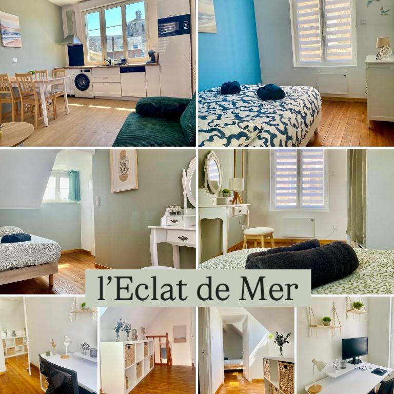 a collage of photos of a bedroom and a living room at L'éclat à trois pas de la mer in Ault