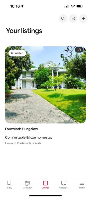 a screenshot of a webpage of a house at FOURWINDS Bungalow in Kozhikode