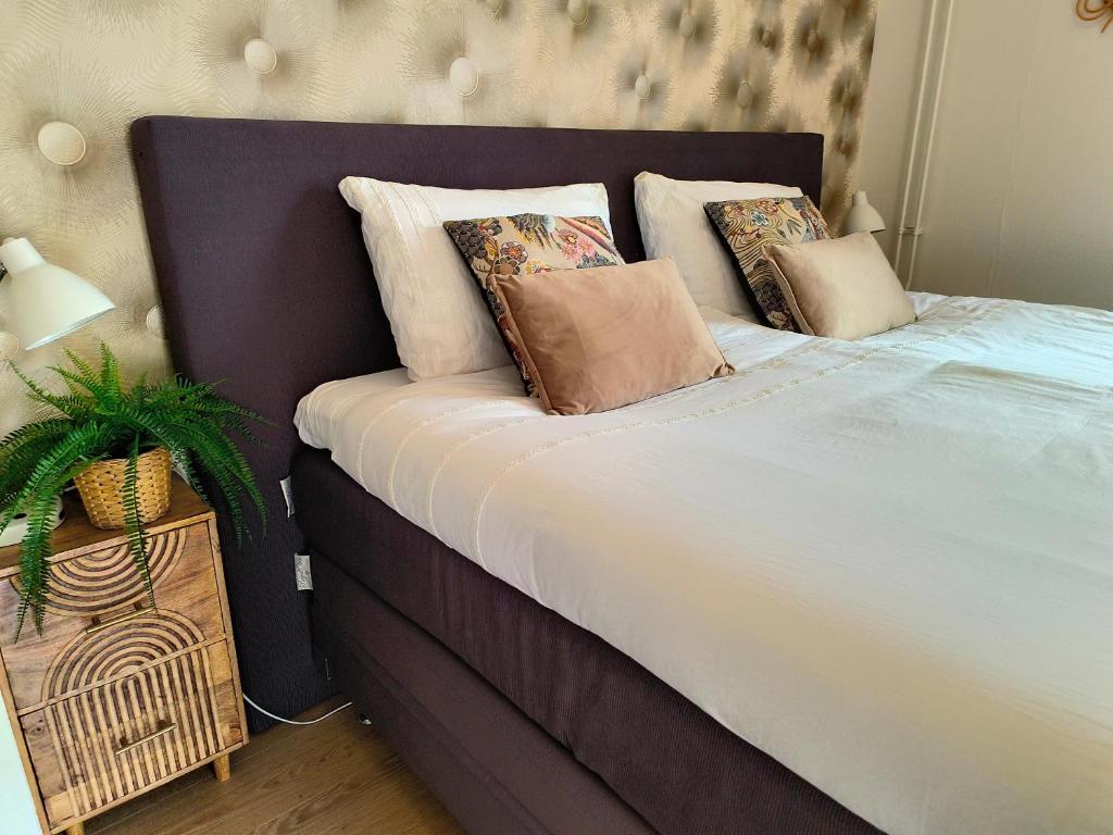 a bedroom with a bed with pillows on it at Studio In het Dorp in Middelstum