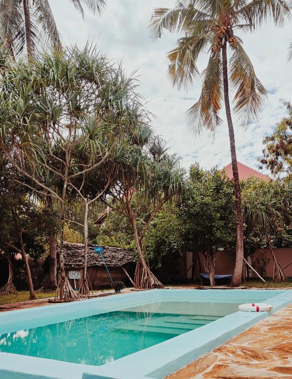 a swimming pool with palm trees in the background at Laguna Palace Resort in Michamvi