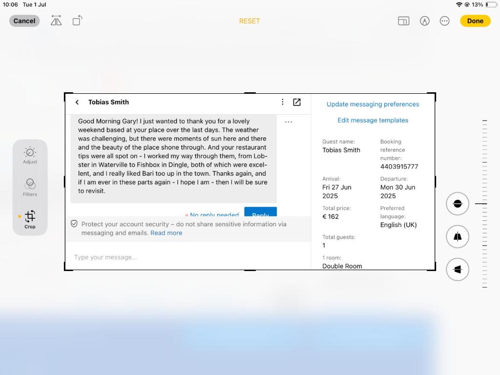 a screenshot of a cell phone screen with a text box at Atlantic View in Cahersiveen