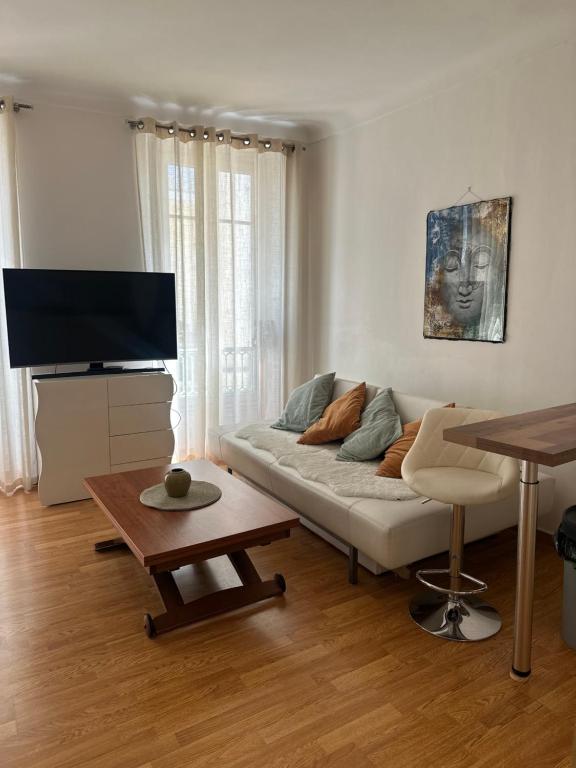 un salon avec un canapé et une table dans l'établissement Carré d'or, centre ville à Nice, à Nice