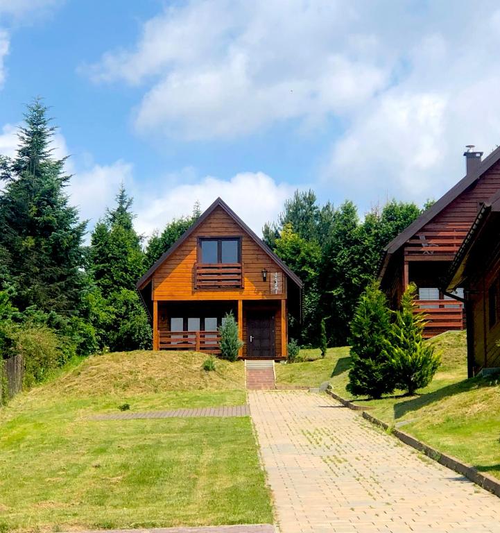 a house on top of a grassy hill at Staś in Zarzecze