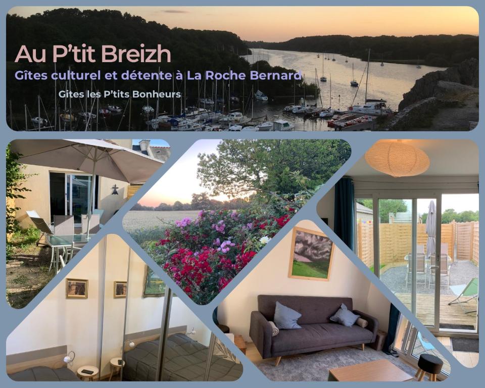 un collage de trois photos d'une maison dans l'établissement Le Petit Breizh, gîtes culturel Aux Petits Bonheur, à Férel