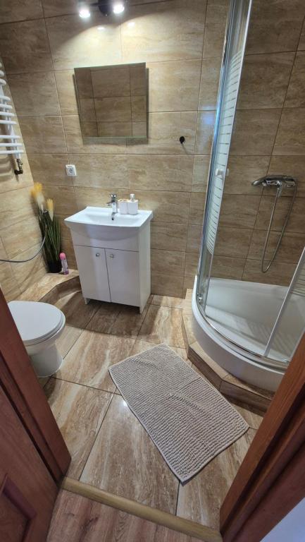 Kúpeľňa v ubytovaní Dworek na skraju lasu