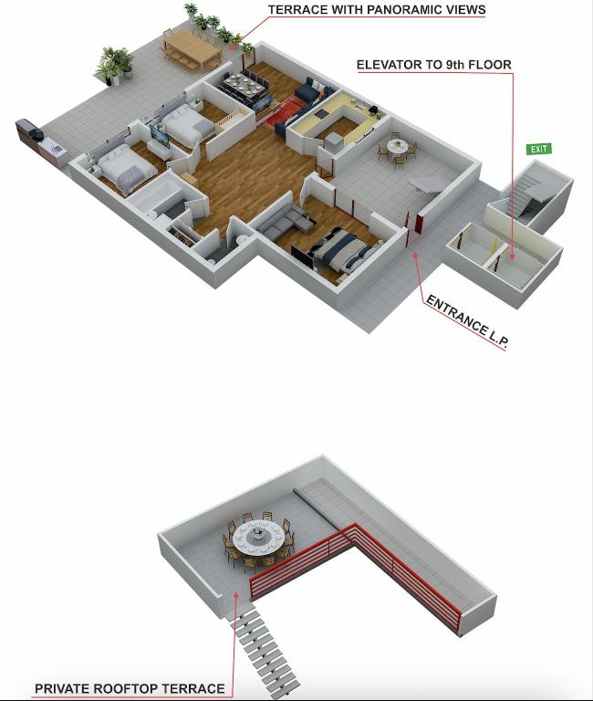 Bố cục Penthouse Rooftop Loft, 190sq, Panorama View, 1min to Main Station- 5min to City