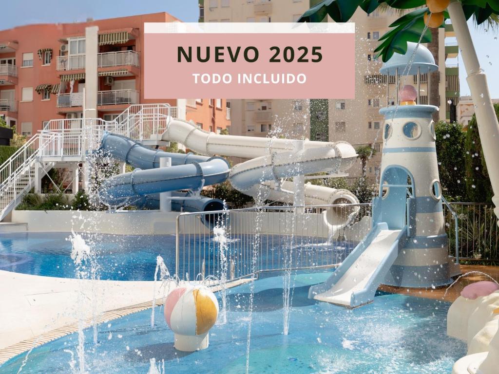 a water park in a resort with a water slide at Hotel RH Arena - Todo Incluido in Gandía