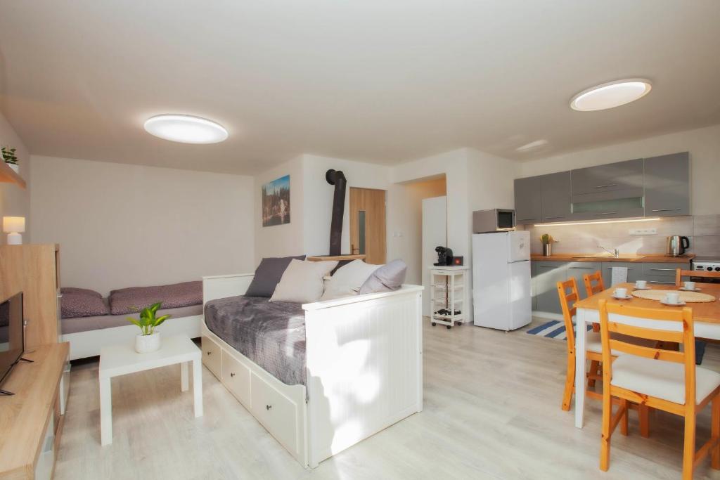 Kuchyň nebo kuchyňský kout v ubytování Apartmány SKÁLY