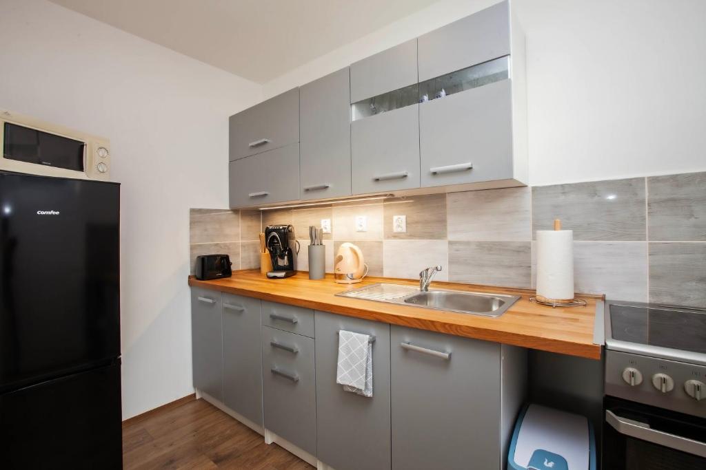 Kuchyň nebo kuchyňský kout v ubytování Apartmány SKÁLY