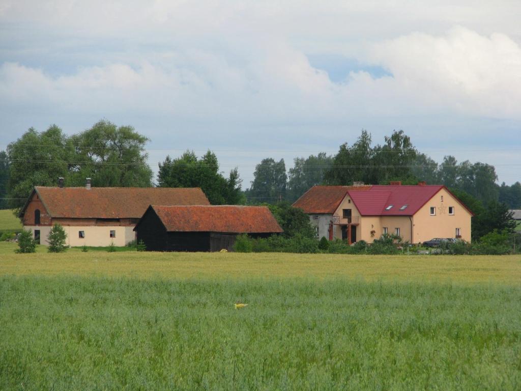 a farm with two buildings and a field at Agroturystyka Lolkowo in Srokowo