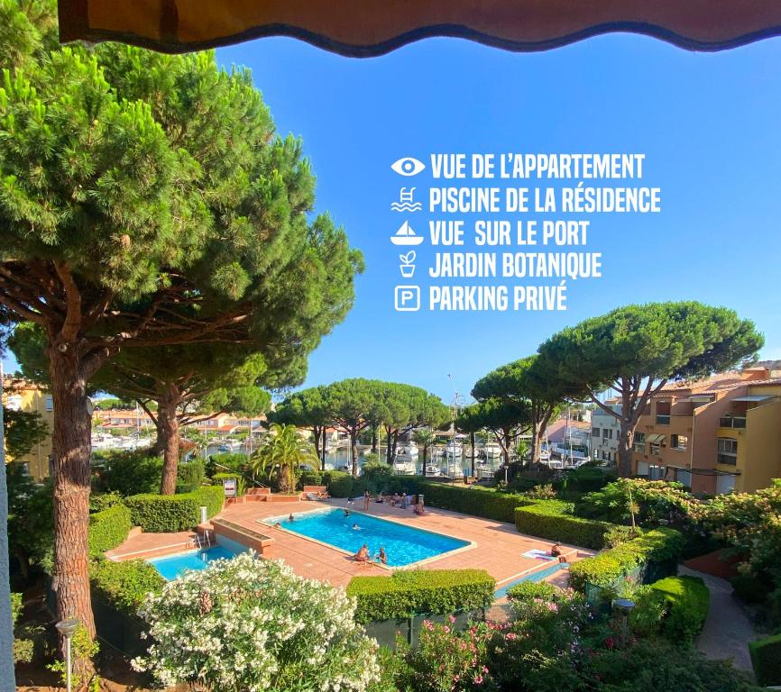 Studio avec vue port, piscine & parking privé