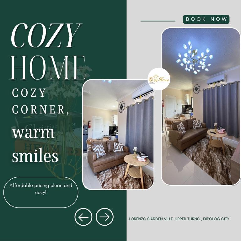 Un collage de una sala de estar con un sofá y una habitación. en Cozy Home, en Dipólog