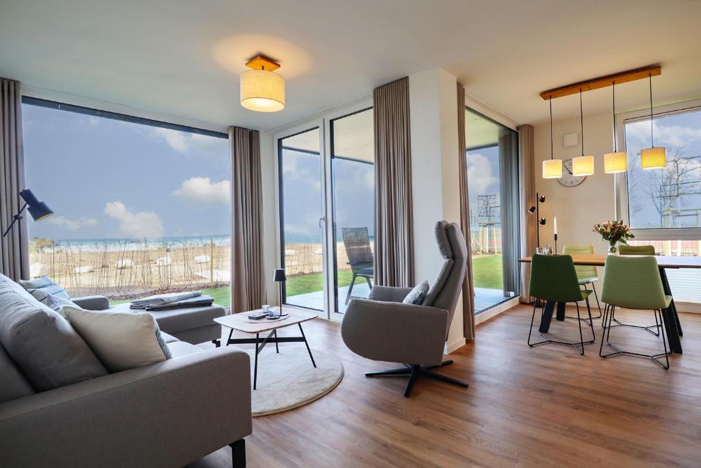 Χώρος καθιστικού στο BeltBlick 8 - Moderne Ferienwohnung mit unverbauten Meerblick & Sauna!