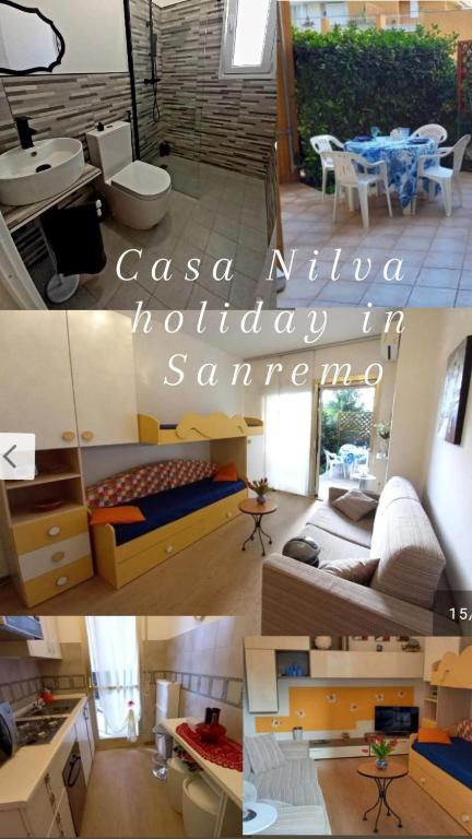 a collage of a bedroom and a kitchen and a living room at Casa Nilva Holiday in Sanremo in Sanremo