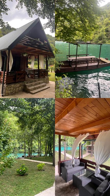 a collage of four pictures of a gazebo at Holiday Home UnaPark in Krakovo