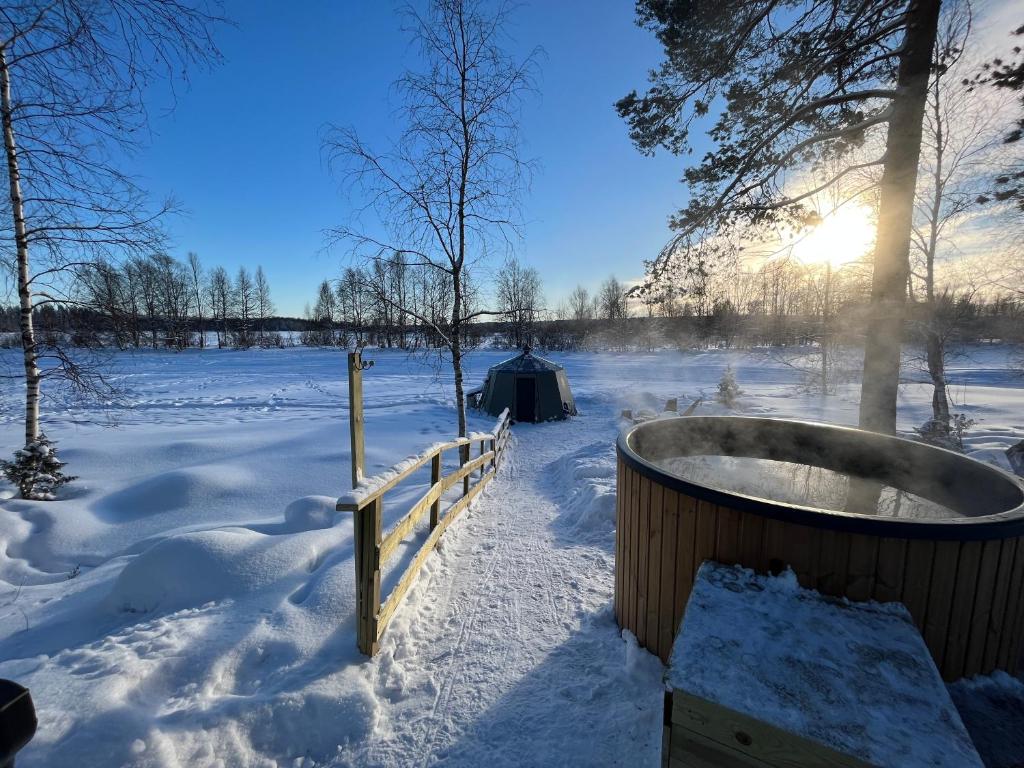 Aurora Igloo with Private Hot Tub by Invisible Forest Lodge v zimě