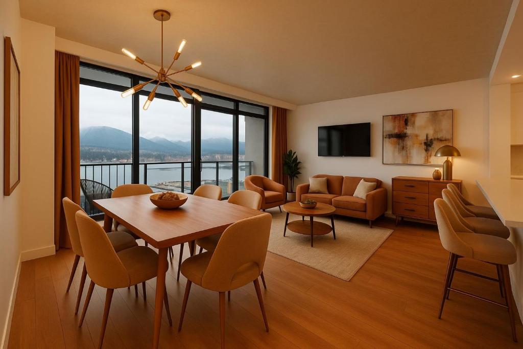 a living room with a table and chairs and a couch at The Ocean Crest in Vancouver
