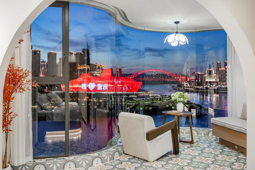 Posezení v ubytování Baihong Riverview Drone Show Apartment-Hongya Cave