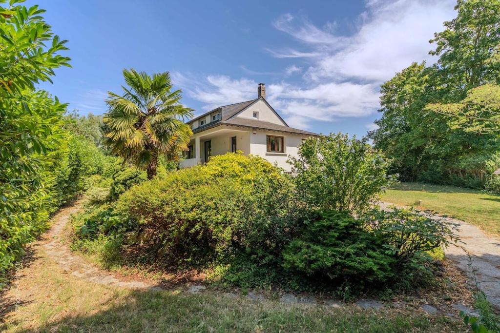 ein weißes Haus mit einer Palme und Büschen in der Unterkunft Beautiful House 12 Person 20min Paris - Disney in Gournay-sur-Marne