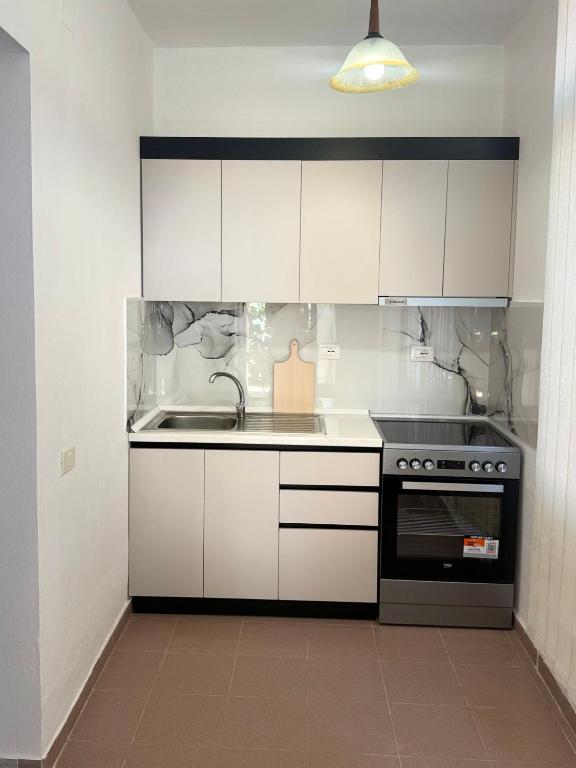 a kitchen with a sink and a stove at Leo's Place in Golem