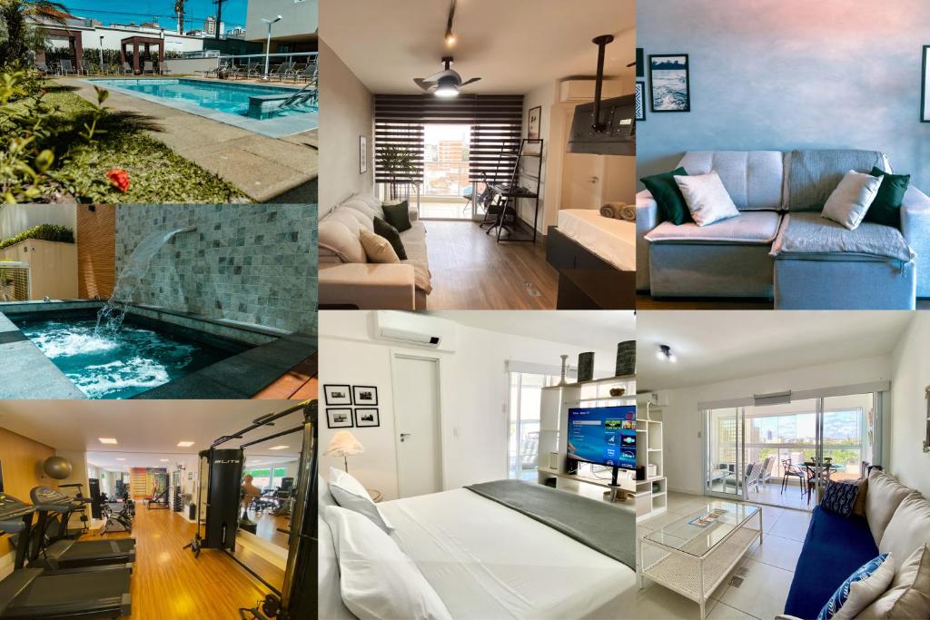 Posezení v ubytování Studio a 100m Bosque, Centro e Cambuí- Home Office, Piscina, Sauna, Jacuzzi, Fitness
