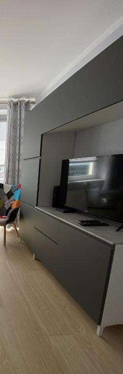 Televízia a/alebo spoločenská miestnosť v ubytovaní Apartament Długie Ogrody