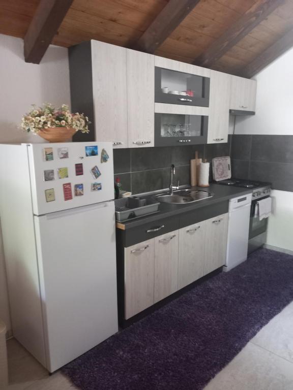 a kitchen with a white refrigerator and a sink at Lahor in Bihać