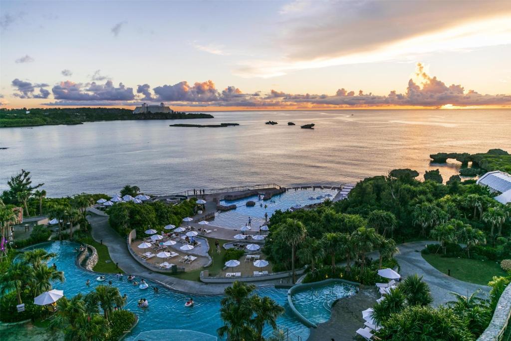 an aerial view of the water at the resort at Hyatt Regency Seragaki Island Okinawa in Onna