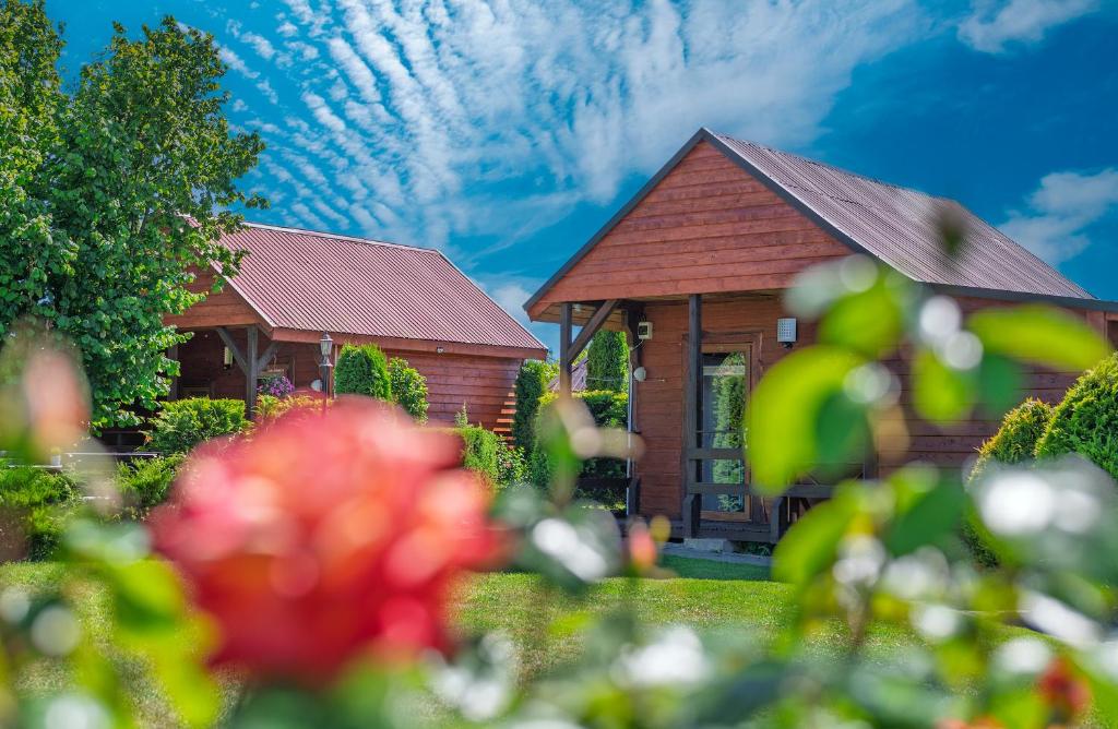 a house with a garden and flowers in front of it at ZŁOTY OGRÓD in Darłowo