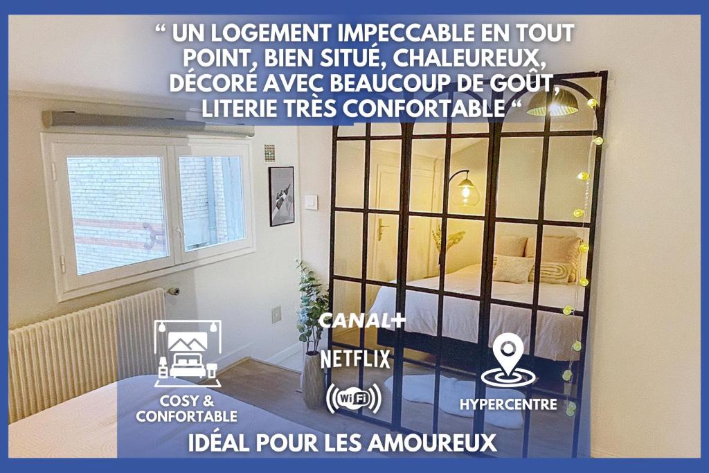 a poster of a bedroom with a bed in a room at Magnifique Cocon Calme et Moderne en Hypercentre in Blois