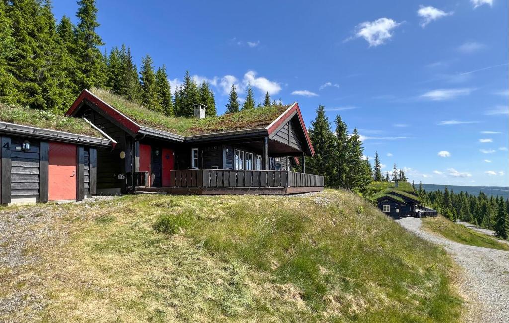a house with a grass roof on top of a hill at Gorgeous Home In Sjusjøen With Sauna in Sjusjøen