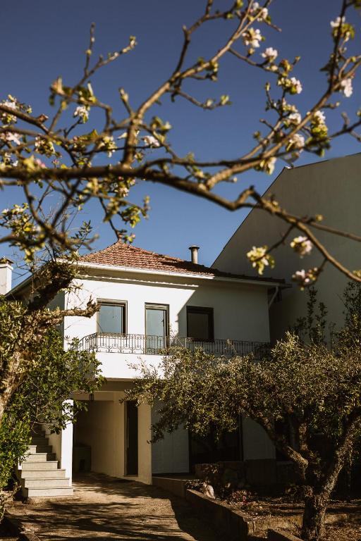 a white house with a tree in front of it at Red Fox Lodge Serra da Estrela in Eirô