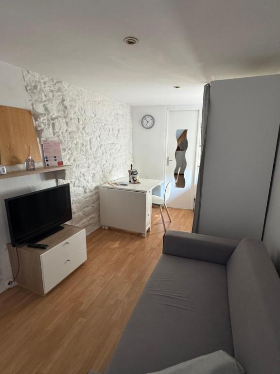 Il comprend un salon doté d'un canapé et d'une table avec une télévision. dans l'établissement Studio centre historique, à Vannes