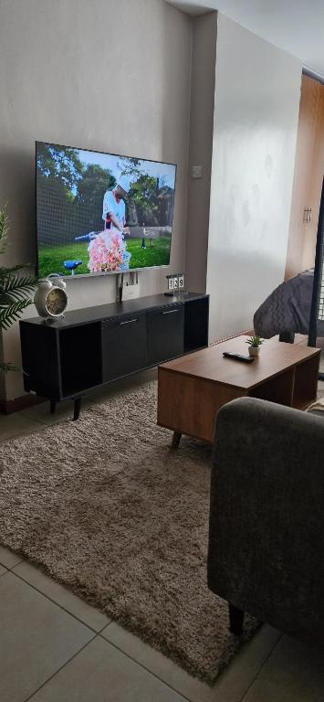 a living room with a flat screen tv at The DeeLight Stay in Nairobi