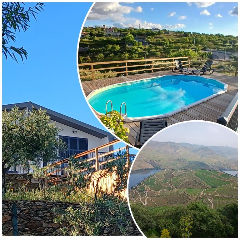 a collage of photos of a house and a swimming pool at Casa do Olival - Apartamento T4 in São João da Pesqueira