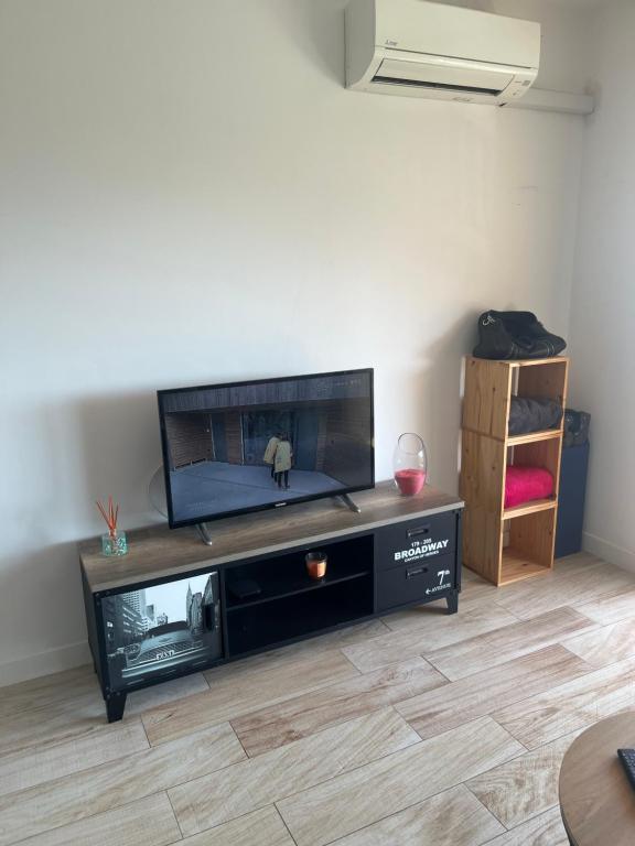 Televízia a/alebo spoločenská miestnosť v ubytovaní SUPERBE APPARTEMENT FACE AUX ILES SANGUINAIRES