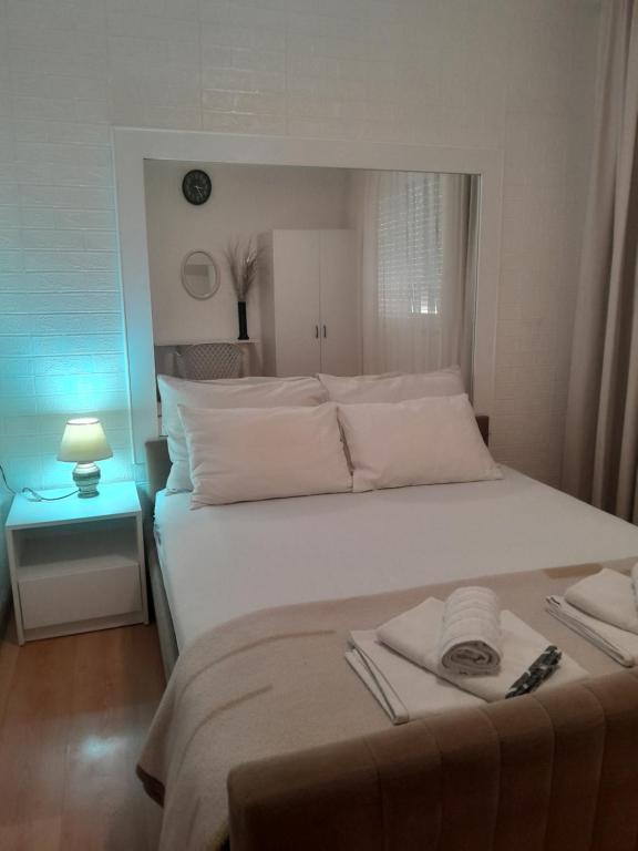 Postel nebo postele na pokoji v ubytování Apartmani Nis