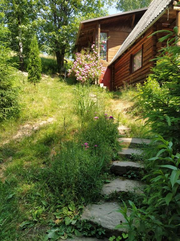 a stone path in front of a house at Krutogora in Tatariv
