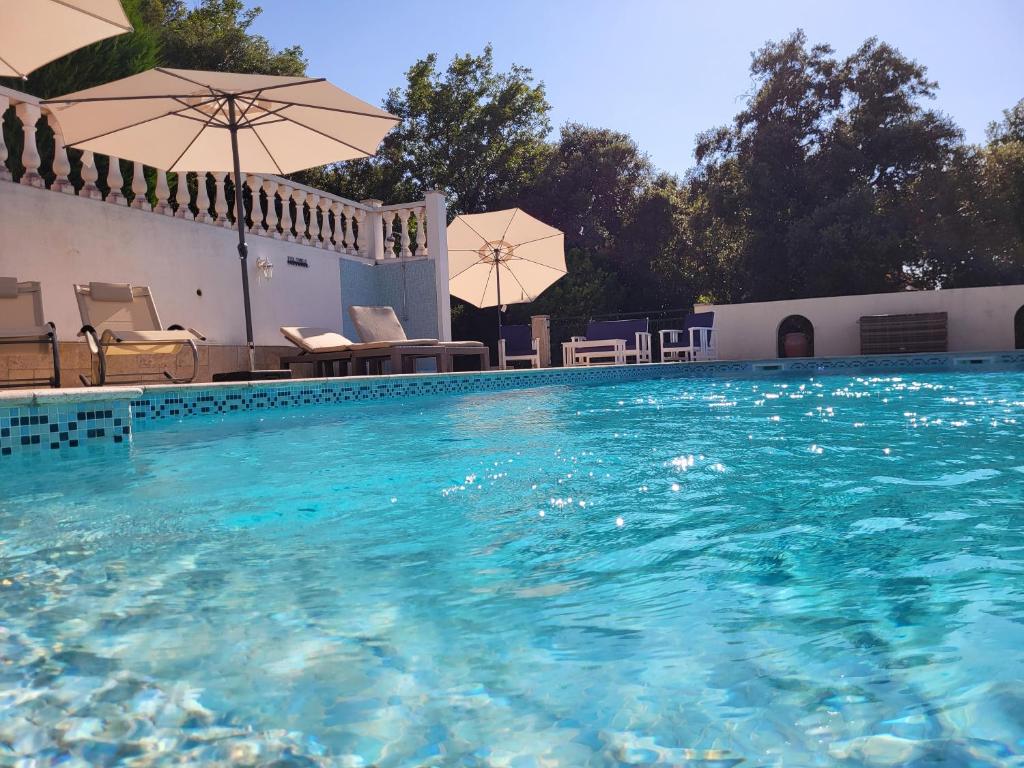une piscine avec chaises et parasols dans l'établissement Villa SurPlace, à Carcès