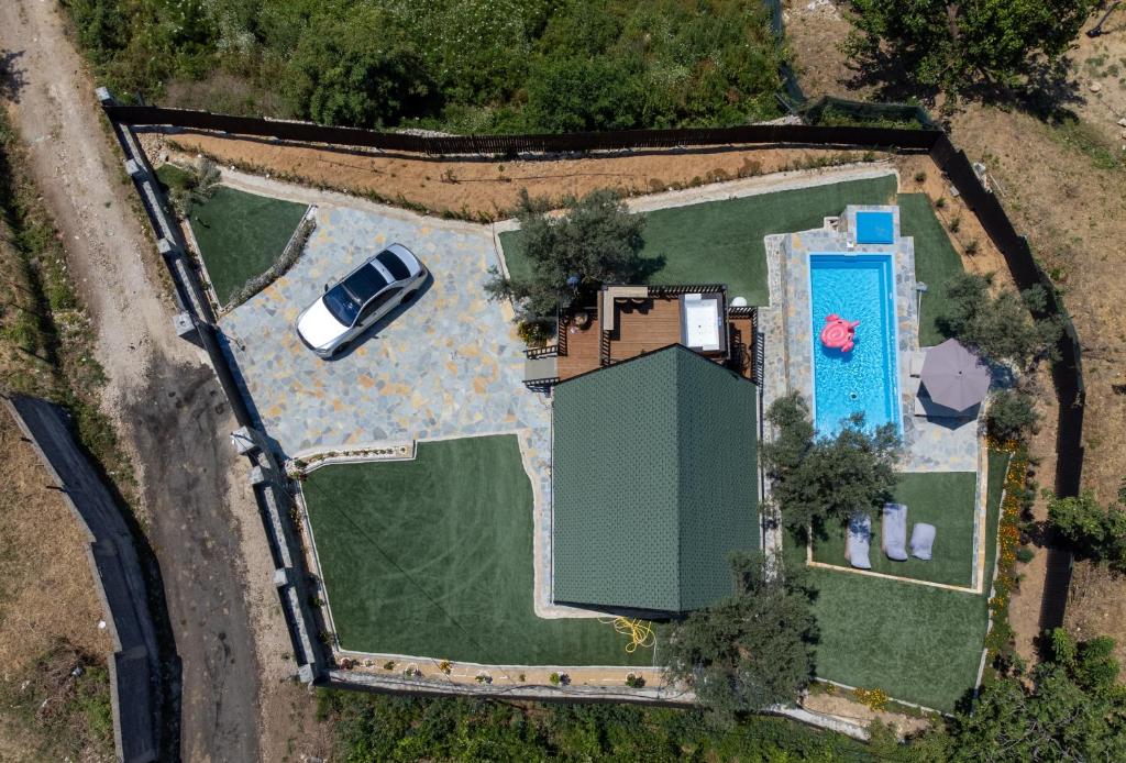 an aerial view of a house with a pool at Villa Vista in Tirana